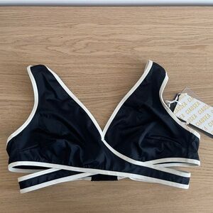 Ciao Sea Black Bikini top with White Trim wrap large neutral classy trendy